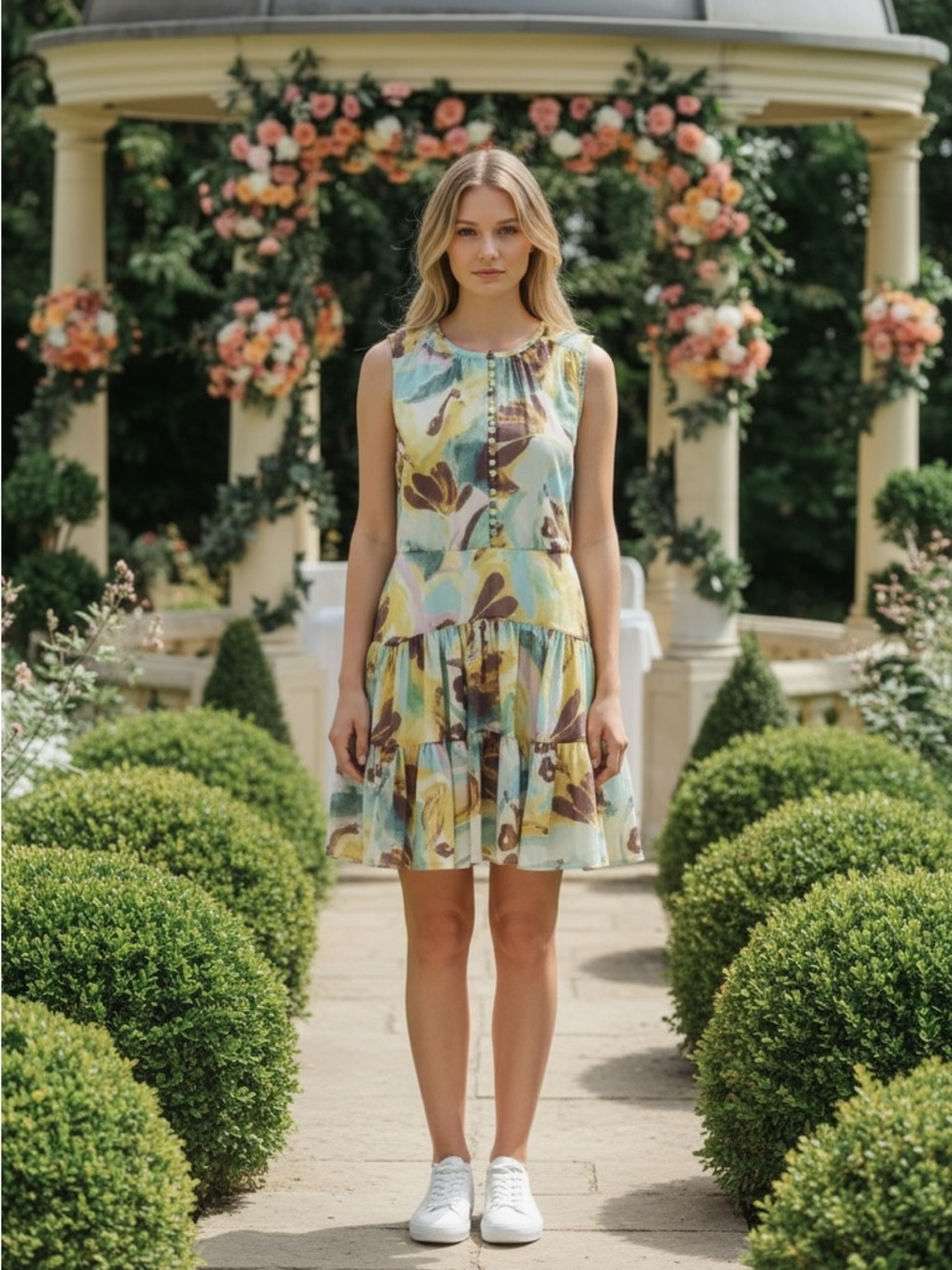 Ted Baker London Ellain Printed Tier Mini Dress in Teal Multi Size US 4